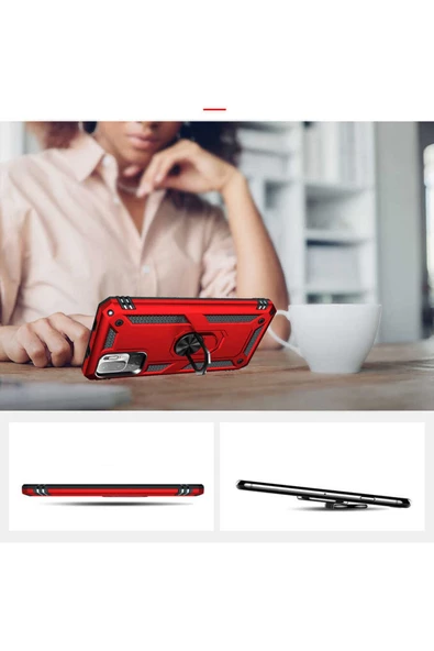 CEPCASE    Xiaomi Redmi Note 10 5g Kılıf Standlı Magnet Mıknatıslı Yüzük Armored Zırhlı Kapak - Resim 5