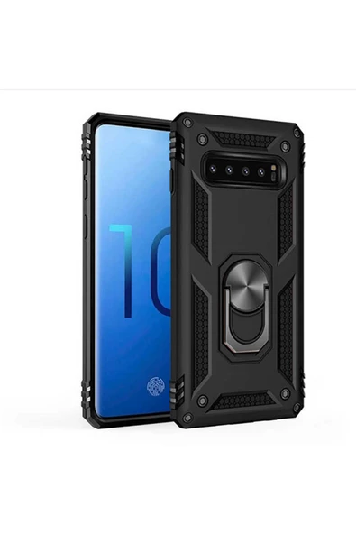 CEPCASE    Samsung Galaxy S10 Kılıf Standlı Magnet Mıknatıslı Yüzük Armored Zırhlı Kapak