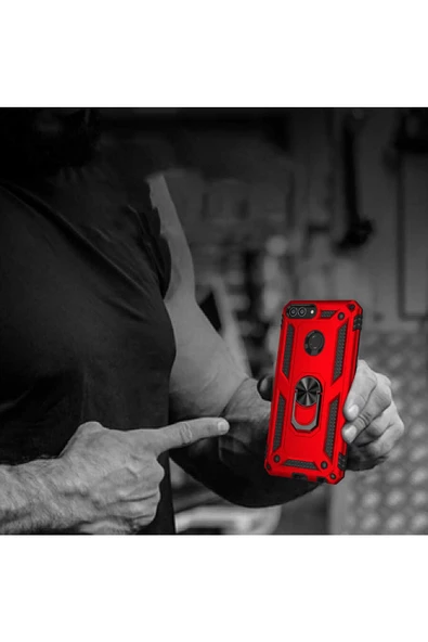 CEPCASE    Huawei P Smart Kılıf Standlı Magnet Mıknatıslı Yüzük Armored Zırhlı Kapak - Resim 6