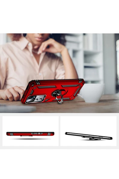 CEPCASE    Xiaomi Mi 12t Pro Kılıf Standlı Magnet Mıknatıslı Yüzük Armored Zırhlı Kapak - Resim 3