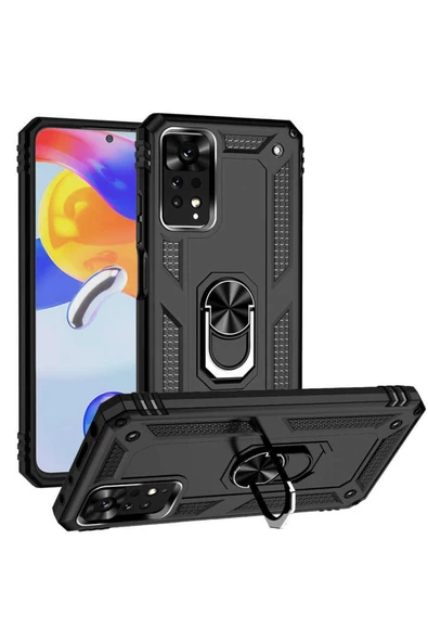 CEPCASE    Xiaomi Redmi Note 11 Pro 5g Kılıf Standlı Magnet Mıknatıslı Yüzük Armored Zırhlı Kapak ürün görseli