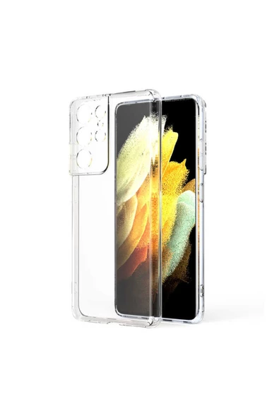 CEPCASE    Samsung Galaxy S21 Ultra Kılıf Transparent Şeffaf Kamera Korumalı Camera Protected Kapak