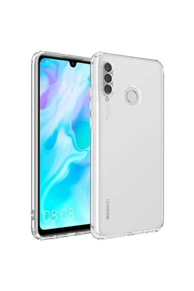 CEPCASE    Huawei P30 Lite Kılıf Transparent Şeffaf Kamera Korumalı Camera Protected Kapak