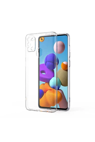 CEPCASE    Samsung Galaxy A21s Kılıf Transparent Şeffaf Kamera Korumalı Camera Protected Kapak