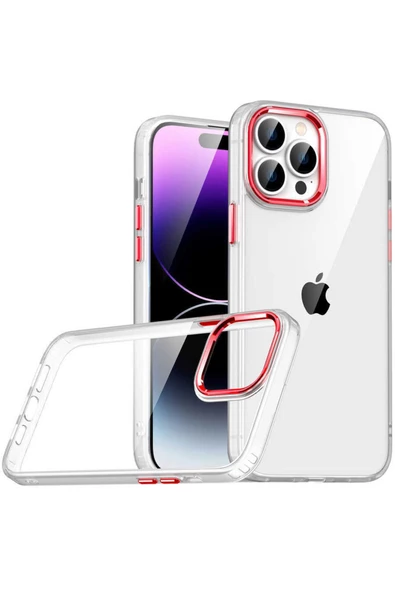 CEPCASE    Iphone 14 Pro Max Kılıf Şeffaf Arka Yüzey Kontrast Renk Kamera Çerçeve Tuş Takımı