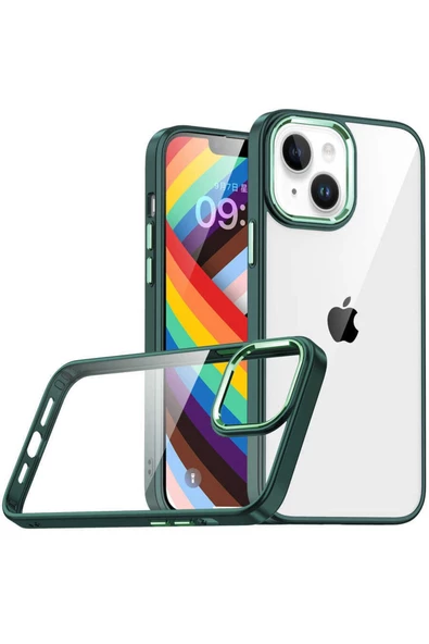 CEPCASE    Iphone 14 Plus Kılıf Şeffaf Arka Yüzey Kontrast Renk Kamera Çerçeve Tuş Takımı Kalıp