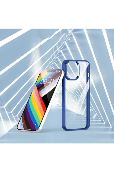 CEPCASE    Iphone 14 Plus Kılıf Şeffaf Arka Yüzey Kontrast Renk Kamera Çerçeve Tuş Takımı Kalıp - Resim 5