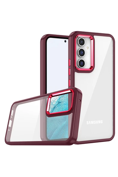 CEPCASE    Samsung Galaxy A14 Kılıf Şeffaf Arka Yüzey Kontrast Renk Kamera Çerçeve Tuş Takımı Orjinal Kalıp