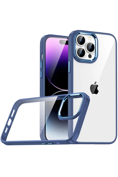 CEPCASE    Iphone 14 Pro Kılıf Şeffaf Arka Yüzey Kontrast Renk Kamera Çerçeve Tuş Takımı Kalıp
