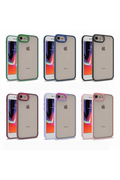 CEPCASE    Iphone Se 2022 Kılıf Şeffaf Arka Yüzey Kontrast Renk Kamera Çerçeve Tuş Takımı Kalıp - Resim 3