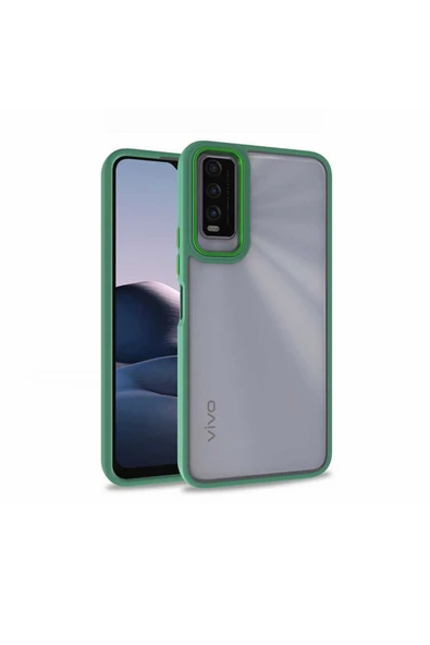 CEPCASE    Vivo Y20 Kılıf Şeffaf Arka Yüzey Kontrast Renk Kamera Çerçeve Tuş Takımı Orjinal Kalıp