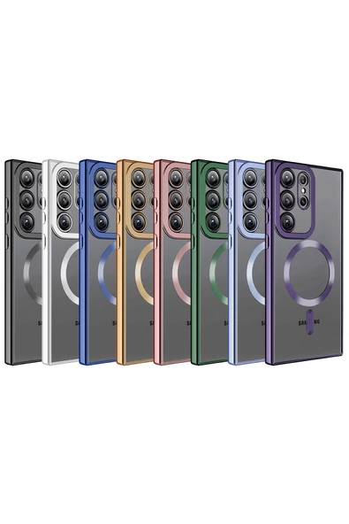 CEPCASE    Samsung Galaxy S23 Ultra Kılıf Magsafe Wireless Şarj Özellikli Renkli Kenar Ve Kamera Çerçeveli - Resim 3