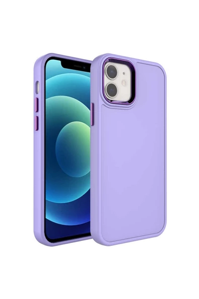 CEPCASE    Iphone 12 Kılıf Soft Patel Renkler Metal Kamera Çerçeve Metal Hassas Tuş Takımlı Kapak