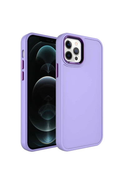 CEPCASE    Iphone 12 Pro Kılıf Soft Patel Renkler Metal Kamera Çerçeve Metal Hassas Tuş Takımlı Kapak