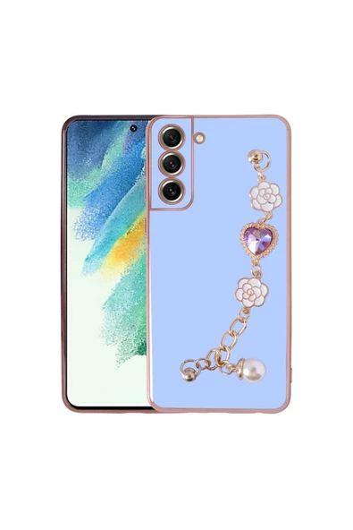 CEPCASE    Samsung Galaxy S21 Fe Kılıf Taşlı El Tutma Aparatlı Kamera Korumalı Silikon Kapak