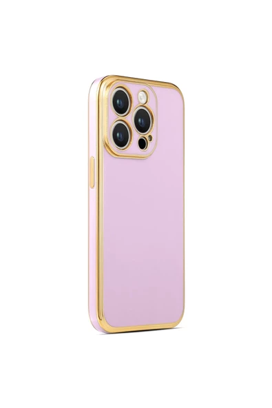 CEPCASE    Iphone 14 Pro Kılıf Kenarları Parlak Gold Tasarım Pastel Renk Tasarımlı Kapak