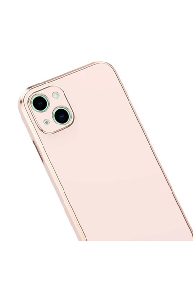 CEPCASE    Iphone 14 Kılıf Kenarları Parlak Gold Tasarım Pastel Renk Tasarımlı Kapak - Resim 2