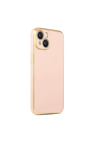 CEPCASE    Iphone 14 Plus Kılıf Kenarları Parlak Gold Tasarım Pastel Renk Tasarımlı Kapak