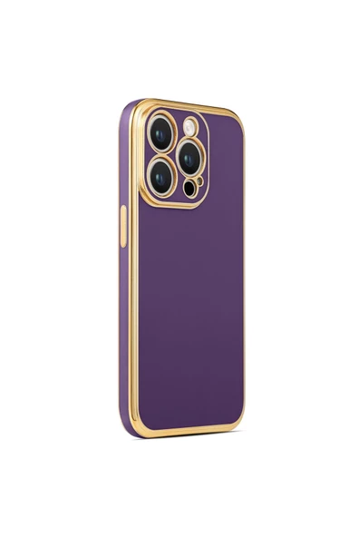 CEPCASE    Iphone 14 Pro Max Kılıf Kenarları Parlak Gold Tasarım Pastel Renk Tasarımlı Kapak