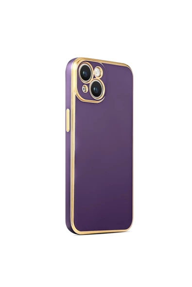 CEPCASE    Iphone 14 Plus Kılıf Kenarları Parlak Gold Tasarım Pastel Renk Tasarımlı Kapak