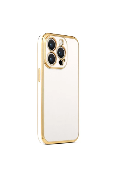 CEPCASE    Iphone 14 Pro Max Kılıf Kenarları Parlak Gold Tasarım Pastel Renk Tasarımlı Kapak