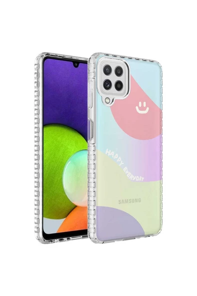 CEPCASE    Samsung Galaxy M32 Kılıf Kenar Korumalı Desenli Colorful Graphic Design Silikon Kapak