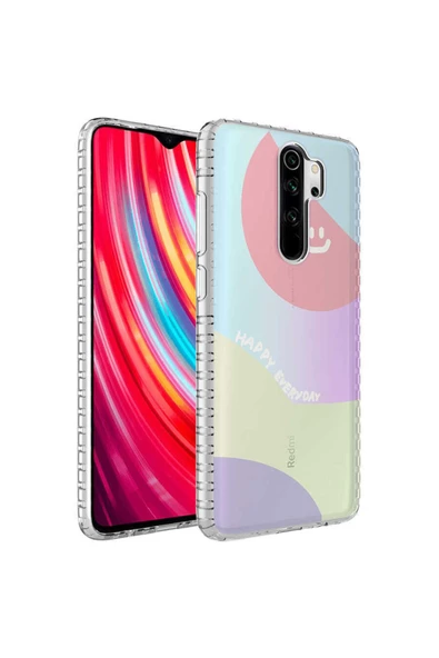 CEPCASE    Xiaomi Redmi Note 8 Pro Kılıf Kenar Korumalı Desenli Colorful Graphic Design Silikon Kapak