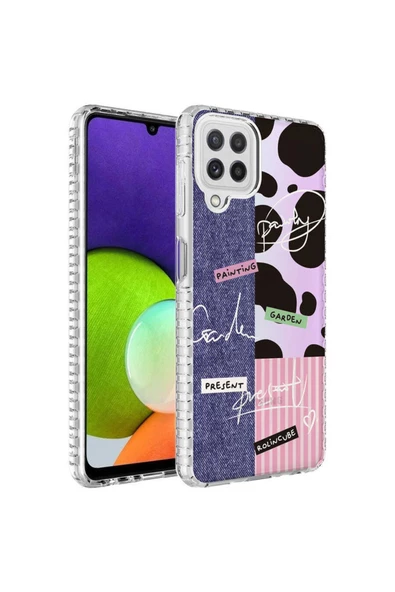 CEPCASE    Samsung Galaxy M32 Kılıf Kenar Korumalı Desenli Colorful Graphic Design Silikon Kapak