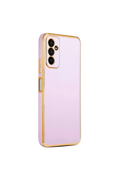 CEPCASE    Samsung Galaxy M23 Kılıf Kenarları Parlak Gold Tasarım Pastel Renk Tasarımlı Kapak