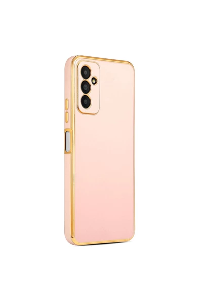 CEPCASE    Samsung Galaxy M23 Kılıf Kenarları Parlak Gold Tasarım Pastel Renk Tasarımlı Kapak