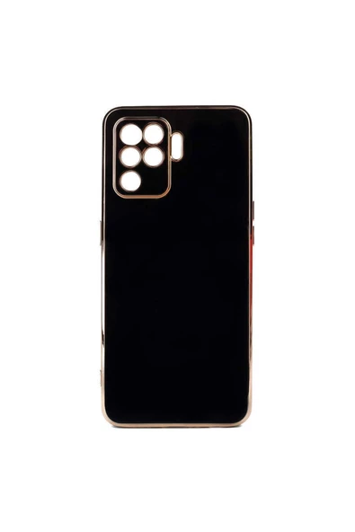 CEPCASE    Oppo Reno 5 Lite Kılıf Kenarları Parlak Gold Tasarım Pastel Renk Tasarımlı Kapak