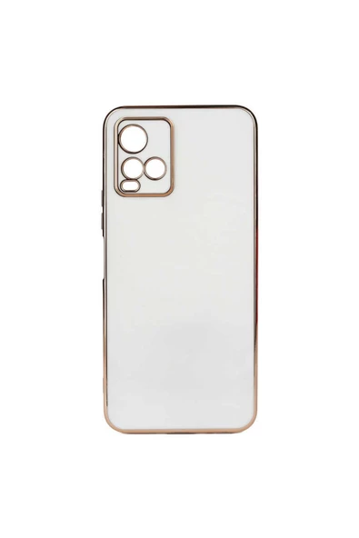 CEPCASE    Vivo Y21s Kılıf Kenarları Parlak Gold Tasarım Pastel Renk Tasarımlı Kapak