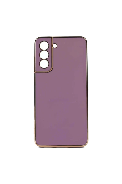 CEPCASE    Samsung Galaxy S21 Fe Kılıf Kenarları Parlak Gold Tasarım Pastel Renk Tasarımlı Kapak