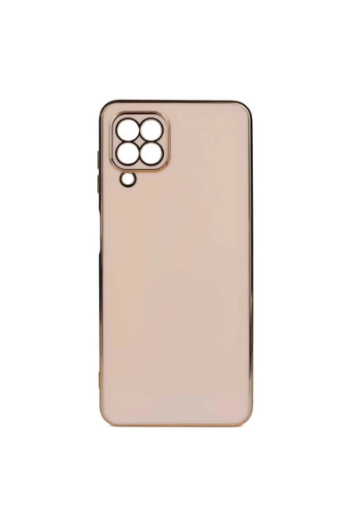 CEPCASE    Samsung Galaxy M22 Kılıf Kenarları Parlak Gold Tasarım Pastel Renk Tasarımlı Kapak