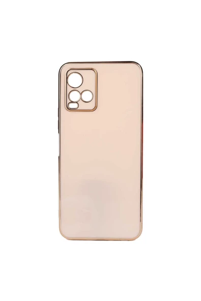CEPCASE    Vivo Y21s Kılıf Kenarları Parlak Gold Tasarım Pastel Renk Tasarımlı Kapak