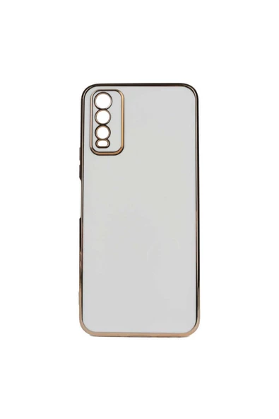 CEPCASE    Vivo Y20s Kılıf Kenarları Parlak Gold Tasarım Pastel Renk Tasarımlı Kapak
