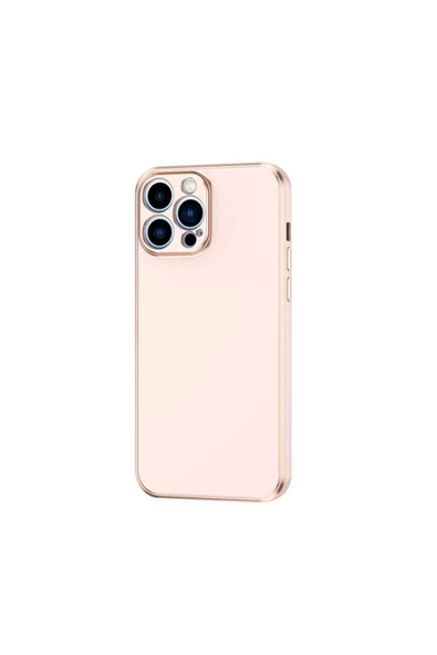 CEPCASE    Iphone 12 Pro Max Kılıf Kenarları Parlak Gold Tasarım Pastel Renk Tasarımlı Kapak