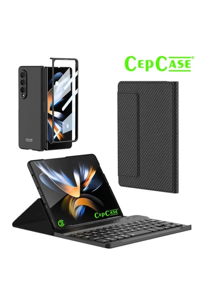 CEPCASE    Samsung Galaxy Z Fold 4 Kılıf Standlı Bluetooth Klavyeli Foldable Magnet Stand Keyboard Set Kılıf