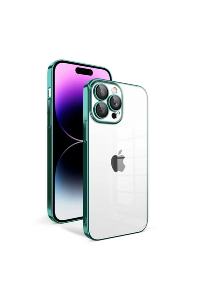 CEPCASE    Iphone 13 Pro Max Kılıf Kamera Korumalı Şeffaf Arka Yüzey Renkli Çerçeveli Kapak