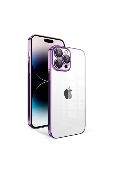 CEPCASE    Iphone 14 Pro Kılıf Kamera Korumalı Şeffaf Arka Yüzey Renkli Çerçeveli Kapak