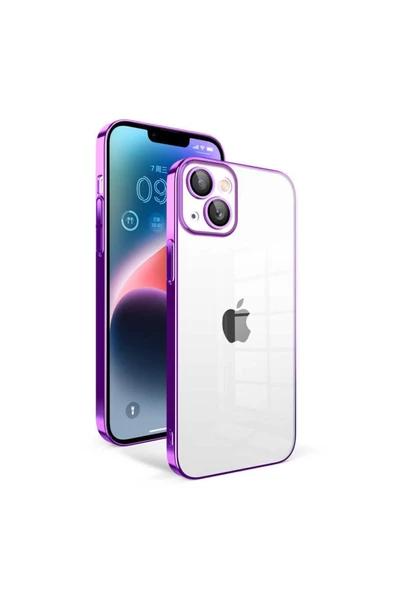 CEPCASE    Iphone 14 Plus Kılıf Kamera Korumalı Şeffaf Arka Yüzey Renkli Çerçeveli Kapak
