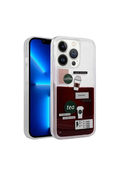 CEPCASE    Iphone 13 Pro Kılıf Renkli Desenli Akışkan Sıvılı Silikon Liquid Kapak - Resim 2