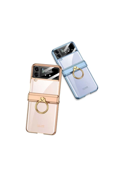 CEPCASE    Galaxy Z Flip 4 Kılıf Yüzüklü Lens Korumalı Metal Görünümlü Kapak - Resim 6
