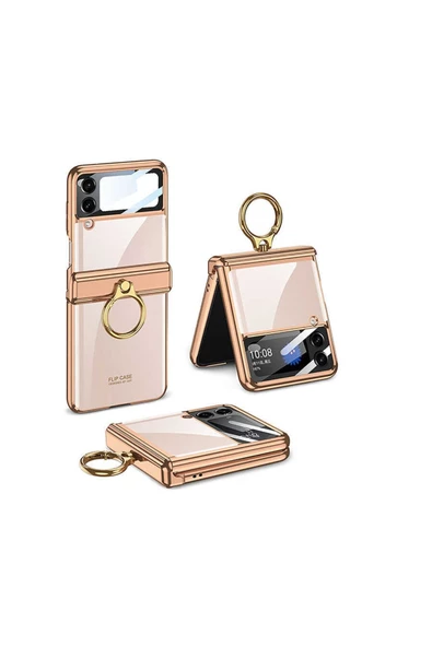 CEPCASE    Galaxy Z Flip 4 Kılıf Yüzüklü Lens Korumalı Metal Görünümlü Kapak ürün görseli