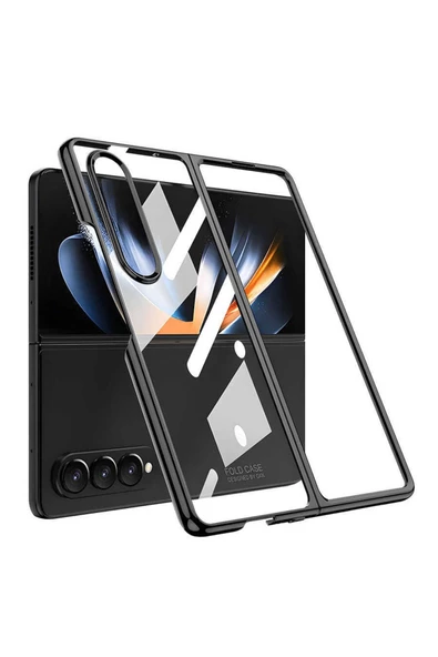 CEPCASE    Galaxy Z Fold 4 Kılıf Şeffaf Cam Görünümlü 360 Komple Camlı Kenarları Renkli Kapak