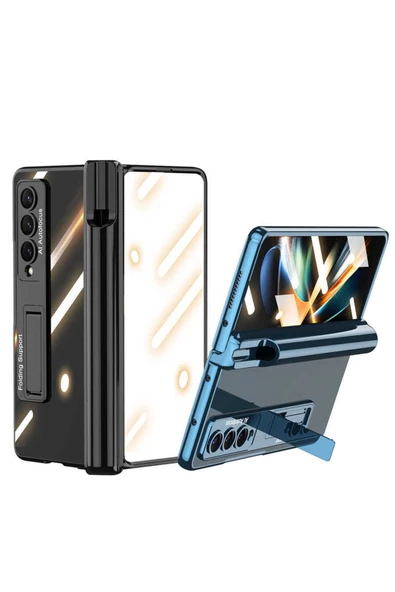 CEPCASE    Galaxy Z Uyumlu Fold 4 Kılıf Standlı Kalem Bölmeli Transparan Renkli 360 Sağlam Koruma Kapak - 5