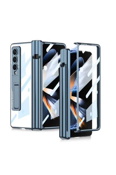 CEPCASE    Galaxy Z Uyumlu Fold 4 Kılıf Standlı Kalem Bölmeli Transparan Renkli 360 Sağlam Koruma Kapak - 2