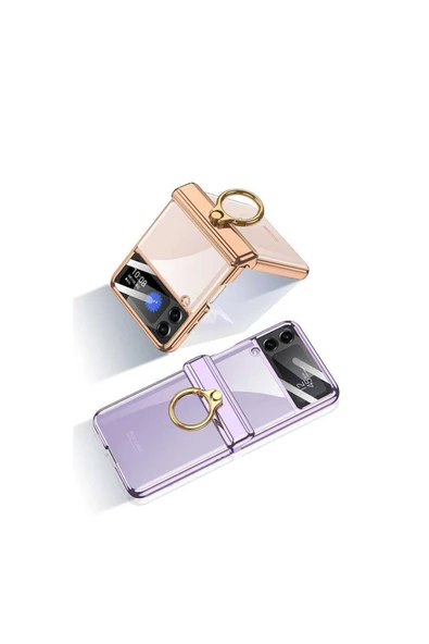 CEPCASE    Galaxy Z Flip 4 Kılıf Yüzüklü Lens Korumalı Metal Görünümlü Kapak - 5