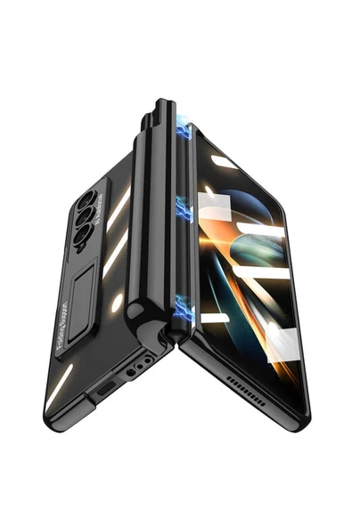 CEPCASE    Galaxy Z Uyumlu Fold 4 Kılıf Standlı Kalem Bölmeli Transparan Renkli 360 Sağlam Koruma Kapak - 4