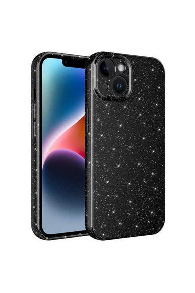 CEPCASE    Iphone 14 Kılıf Kamera Korumalı Simli Ve Renkli Yüzey Lüks Kapak Tam Koruma